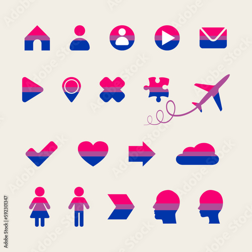 Bisexual pride flag, lgbt rights icons and symbols. Homosexual love and flag illustration.