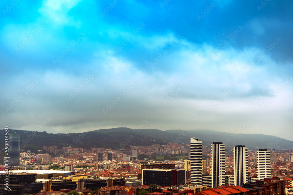 Panorama of the city of Bilbao, view of the San Mames Stadium, Basque Country, Spain.