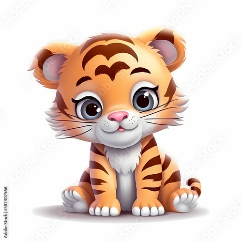 Baby Tiger Cartoon Isolated On White Background. Generative AI