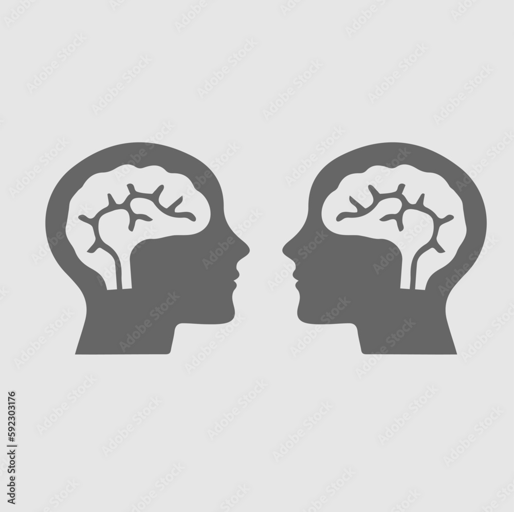 Head with brain vector icon. To heads with brain. Simple isolated illustration.