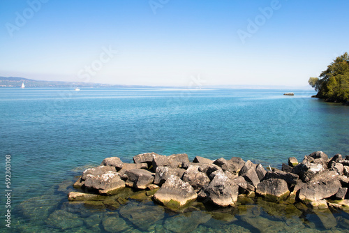 View of Lake Leman from Thonon-les-bains France