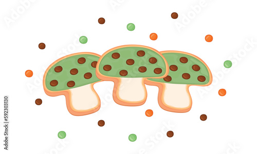 Green tea mushroom cookies biscuit cake illustration