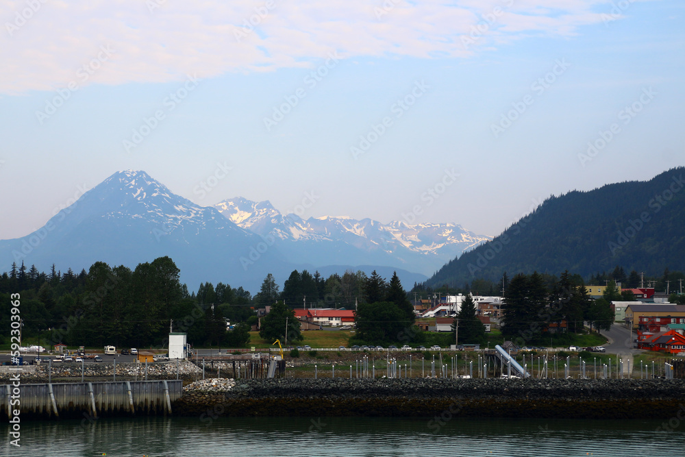 View of the small town Haines, Alaska, United States 