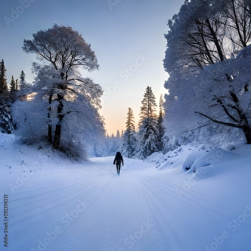 person walking with dog in snow