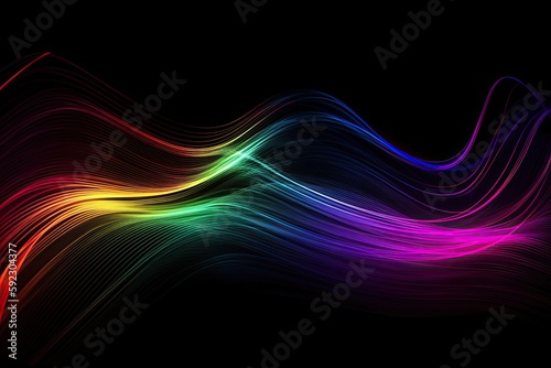 Bright Colours of Light Dance in the Dark: A Rainbow of Neon Lines on a Textured Wallpaper, Generative AI