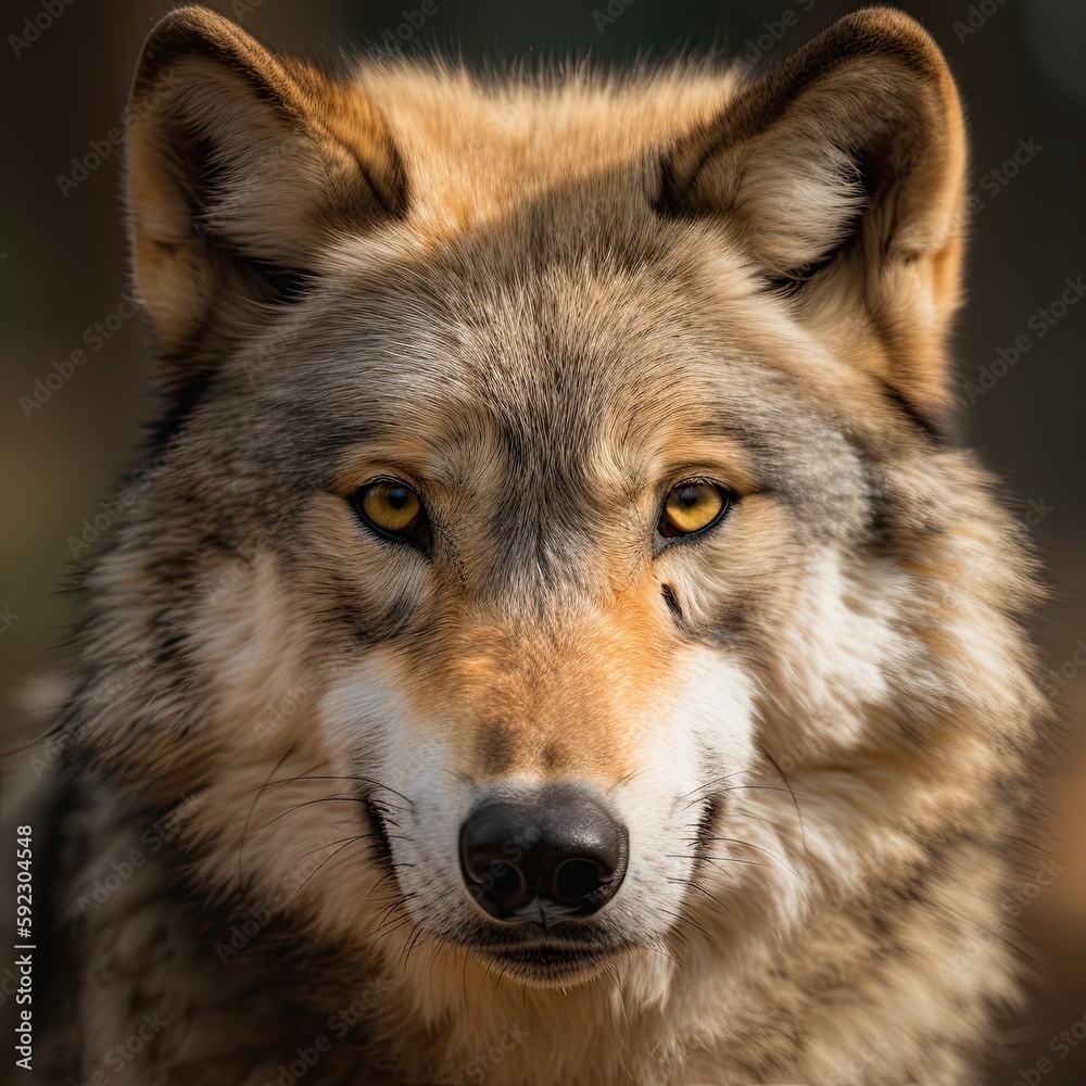 Wild and Majestic: An Intense Look into the Face of a Wolf and its Fierce Golden Eye: Generative AI