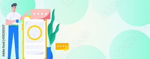 Virtual characters social communication concept business flat vector hand drawn illustration
