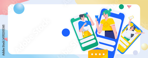 Virtual characters social communication concept business flat vector hand drawn illustration
