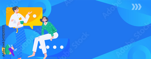 Virtual characters social communication concept business flat vector hand drawn illustration
