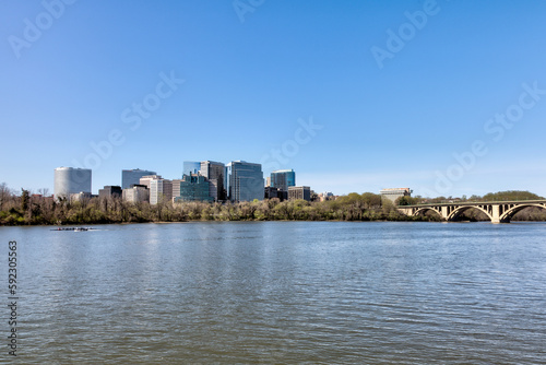 Across the Potomac to the skyline of Rosslyn, VA, and the Key Bridge