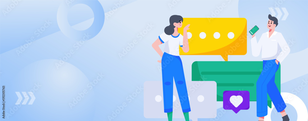 Fototapeta premium Virtual characters social communication concept business flat vector hand drawn illustration 