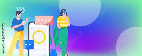 Virtual characters social communication concept business flat vector hand drawn illustration
