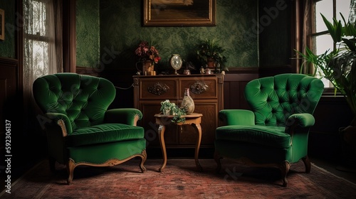Room with green chairs  interior  design