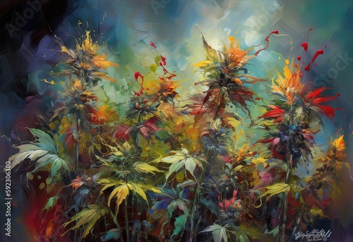 Marijuana plant illustration  ai generative  psychedelic