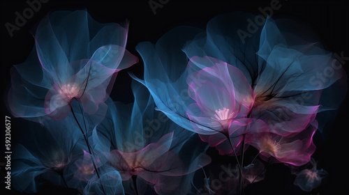 Abstract diaphanous ethereal flowers. Generative AI.