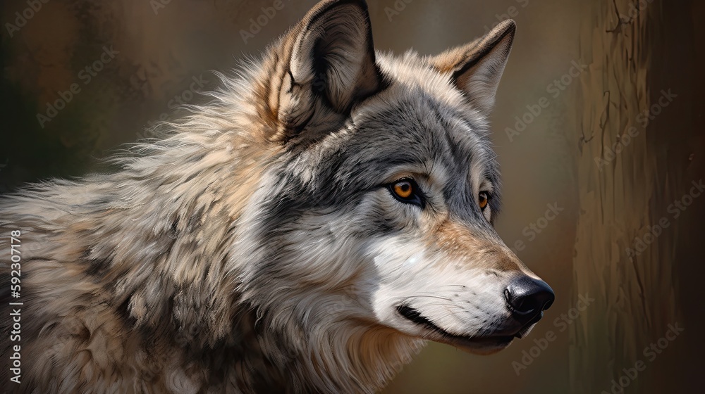 Grey Wolf Portrait: Capturing the Wild Nature of a Majestic Animal: Generative AI