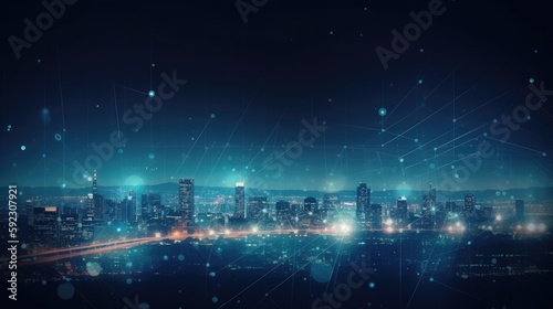 Digital city with a network of lights of the night, urban, internet, cityscapes,futuristic, AI generated