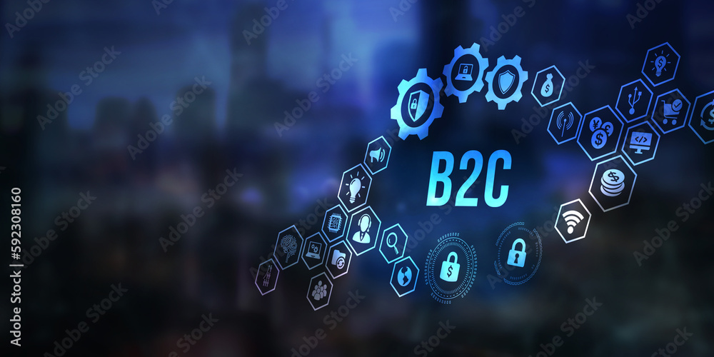 Internet, business, Technology and network concept. B2C Business to customer marketing strategy. 3d illustration Internet, business, Technology and network concept. B2C Business to customer marketing strategy. 3d illustration