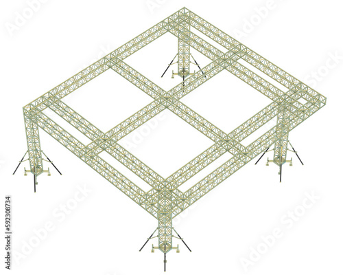 Aluminum frame structure isolated on transparent background. 3d rendering - illustration