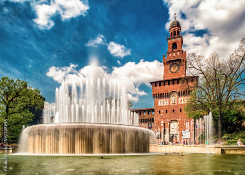 Sforza castle and fountain in Milano, Italy