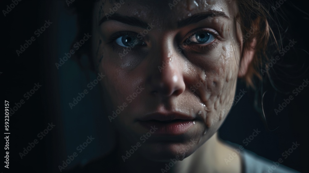 Women in tears depression psychological state. Mental health awareness month illustration. generative ai.