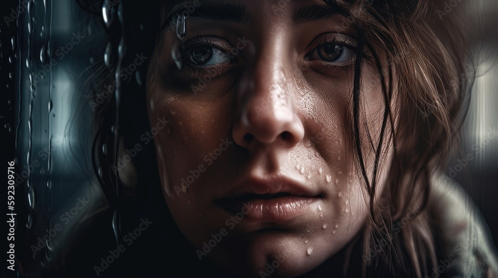 Women in tears depression psychological state. Mental health awareness month illustration. generative ai.