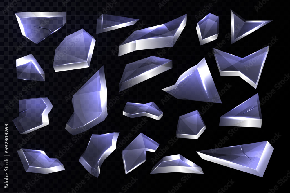 Broken glass shards set isolated on transparent background. Realistic ...