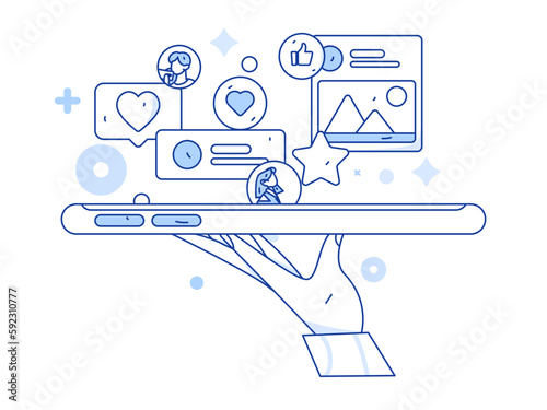 Virtual characters social communication concept business flat vector hand drawn illustration
