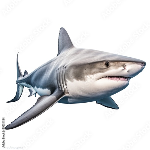 Lonely Shark Isolated on Bright White Background - A Majestic Marine Animal of the Ocean  Generative AI