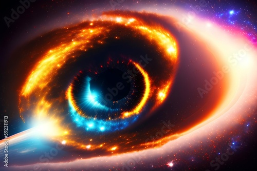 black hole light, eye-like, galaxy similar to human eye, various colors for pupil, galaxy - generative ai