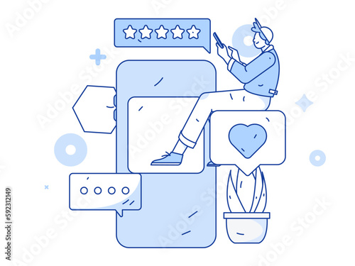 Virtual characters social communication concept business flat vector hand drawn illustration
