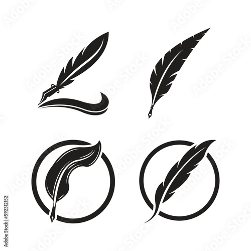 Feather quill design icon and logo illustration