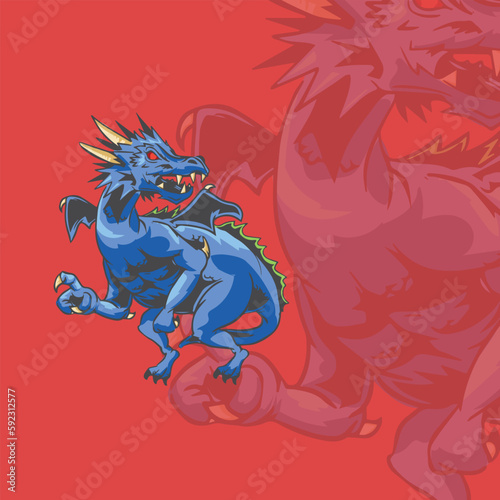 blue dragon illustration for logo and tshirt design (ID: 592312577)