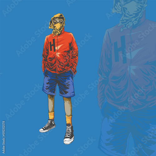 zombie in red jacket for logo and tshirt design 01. (ID: 592312578)
