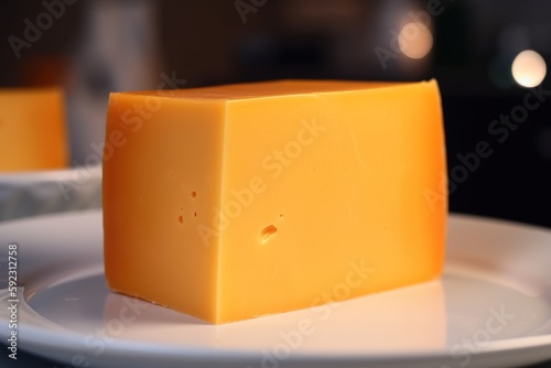 close-up photo of a block of sharp cheddar cheese photo