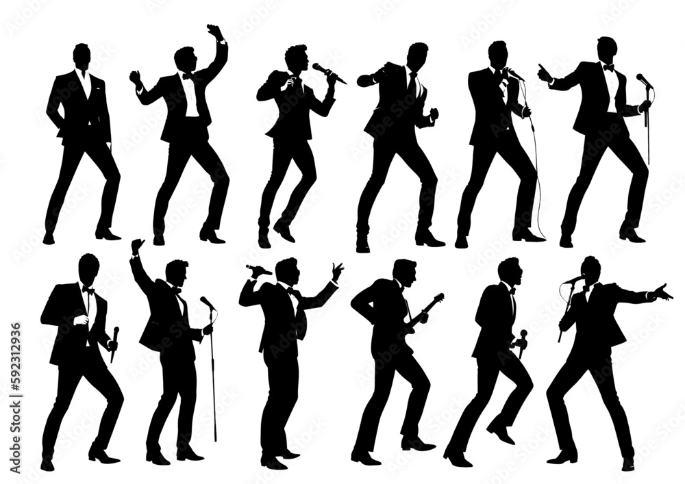 Silhouettes of singer people, vector set
