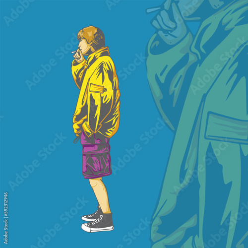 smocking yellow man for logo and tshirt design 01 (ID: 592312946)