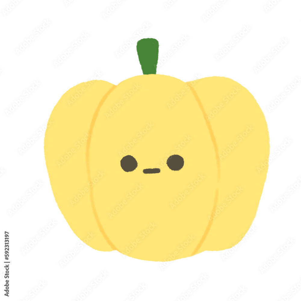Fototapeta premium Hand-drawn Cute yellow bell pepper, Cute vegetable character design in doodle style