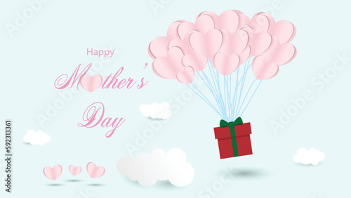 Happy Mother's day  with  elements and gift box on blue sky