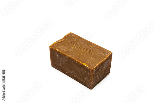 bar of old soap on white background.