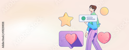 Virtual characters social communication concept business flat vector hand drawn illustration
