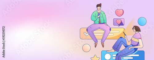 Virtual characters social communication concept business flat vector hand drawn illustration

