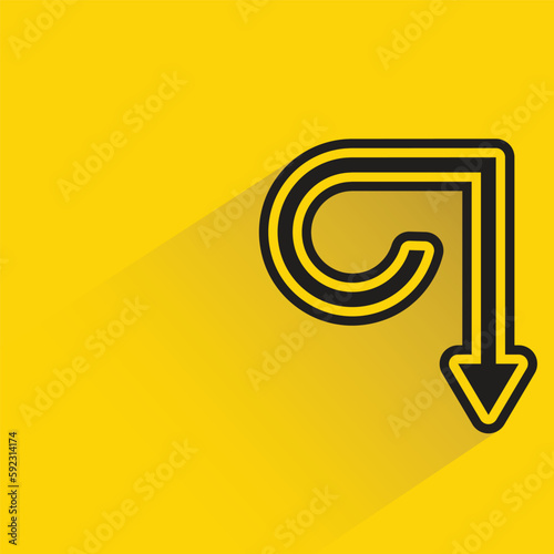 turn down arrow with shadow on yellow background
