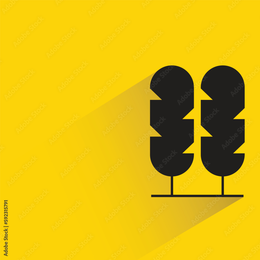 pine tree with shadow on yellow background