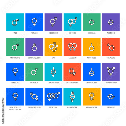 Gender and sexual orientation identity vector symbol sign icons