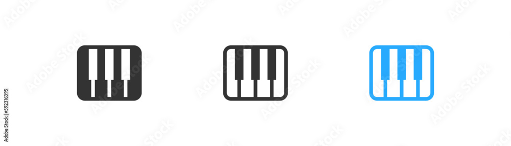 Piano keyboard icon on light background. Music symbol. Piano tiles, keys, music design template. Outline, flat and colored style. Flat design. Vector illustration. Piano keyboard icon on light background. Music symbol. Piano tiles, keys, music design template. Outline, flat and colored style. Flat design. Vector illustration.