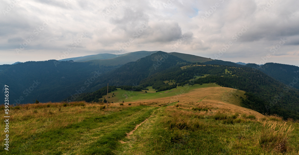 Velka Fatra mountains from hiking trail bellow Ploska hill summit in Slovakia