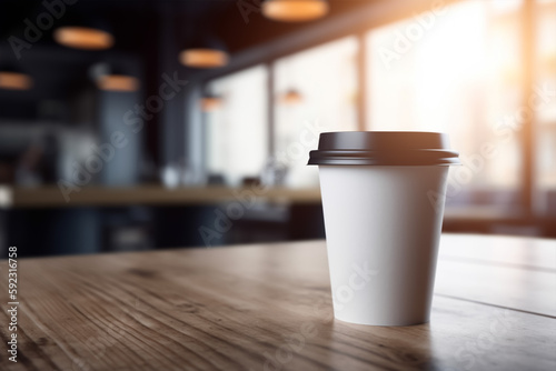 Blank coffee paper cup on the table. Mockup of coffee paper cup. generative AI