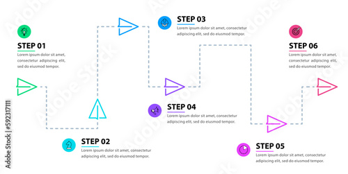 Infographic template. Line with 6 paper planes