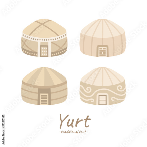 Traditional Turkic mobile tents yurt in national style isolated on white background. photo